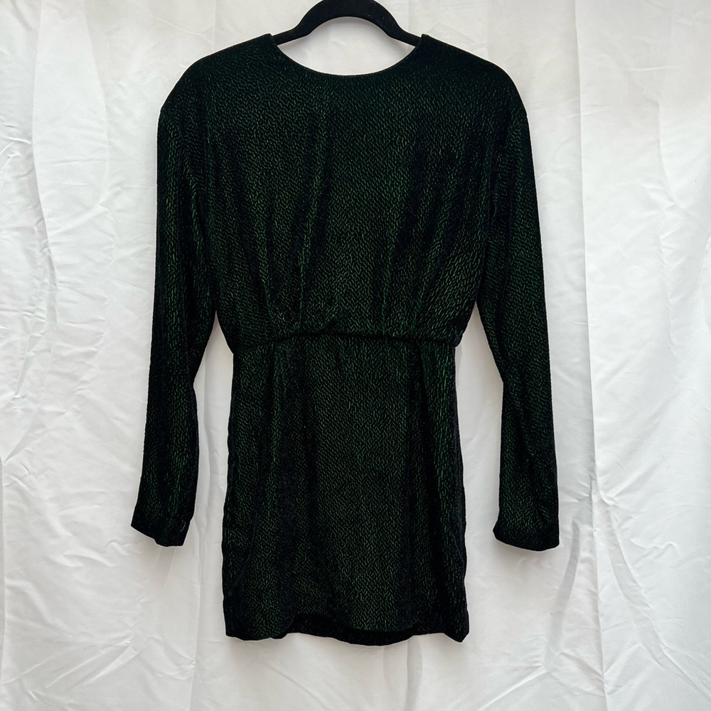 & Other Stories | Velvet Long Sleeve Green Mini Dress Open Back | Size 4
